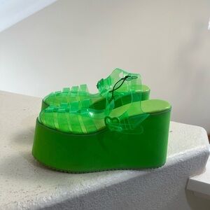 Dolls Kill X Sugar Thrillz Platform Lemon Green Jelly Platform Chunky Sandals 7